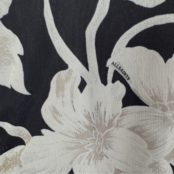 All Saints Floral Sheer Mesh Bodysuit Black Beige Size 2 Long Sleeve Top - Picture 7 of 16